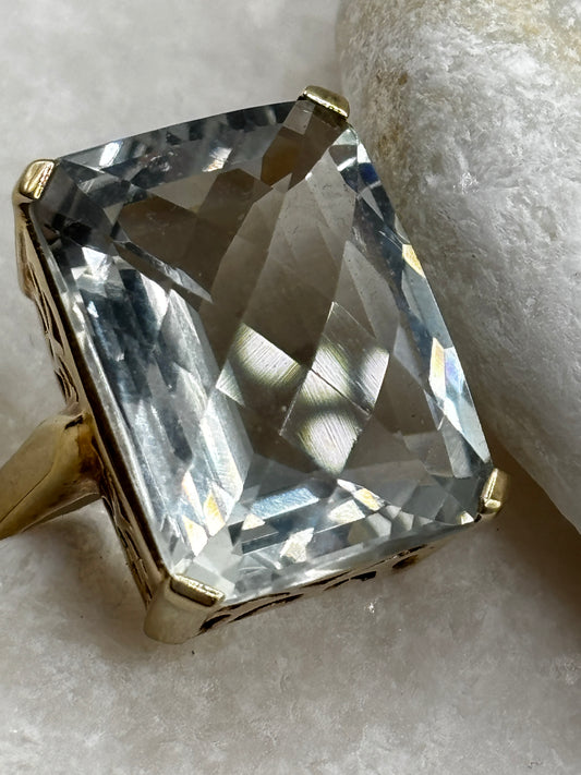 925 Sterling Silver Faceted Tourmaline Large Statement Ring size O