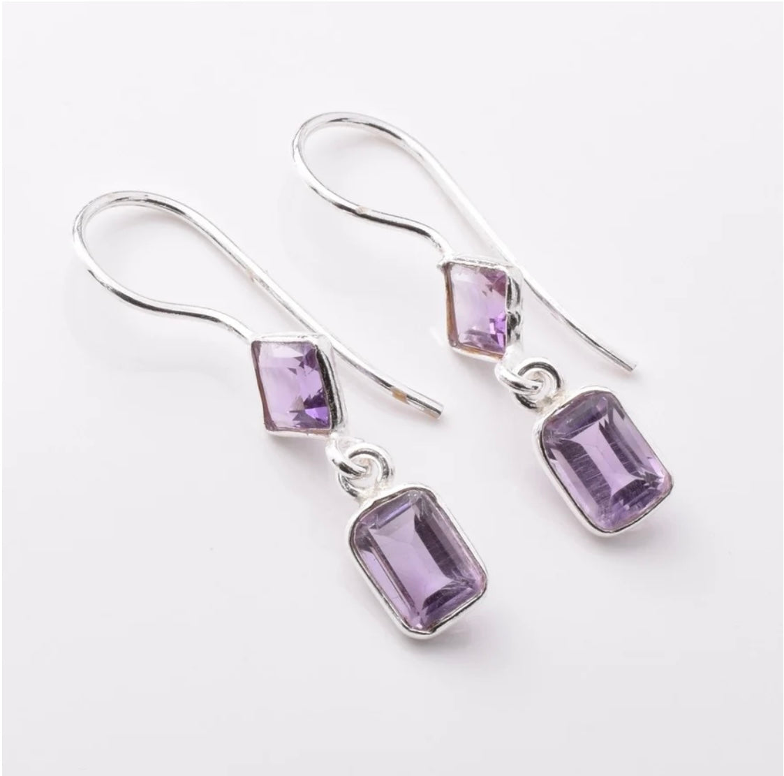 Handcrafted 925 silver faceted amethyst drop earrings