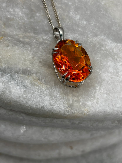 925 Sterling Silver Oval Cut Padparadscha Quartz Pendant on 45cm Chain