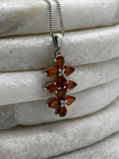 925 Sterling Silver Padparadscha Quartz Cluster Pendant on 45cm Chain
