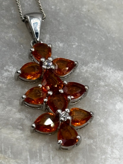 925 Sterling Silver Padparadscha Quartz Cluster Pendant on 45cm Chain