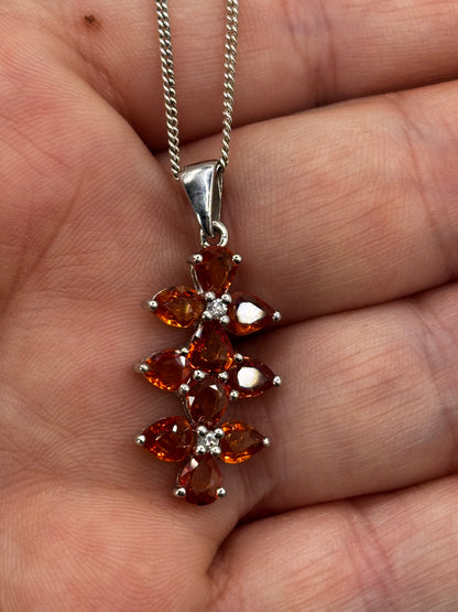 925 Sterling Silver Padparadscha Quartz Cluster Pendant on 45cm Chain