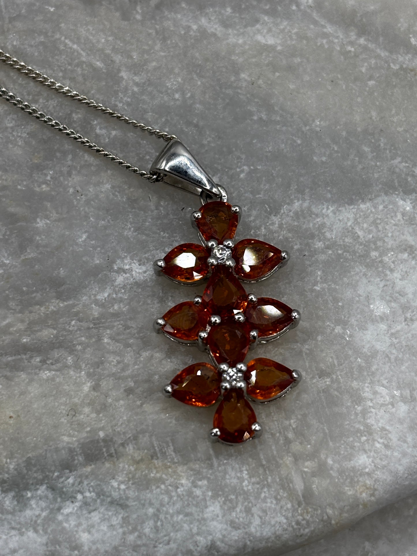 925 Sterling Silver Padparadscha Quartz Cluster Pendant on 45cm Chain