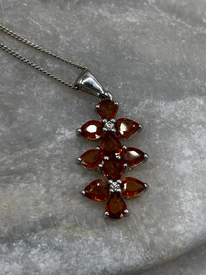 925 Sterling Silver Padparadscha Quartz Cluster Pendant on 45cm Chain