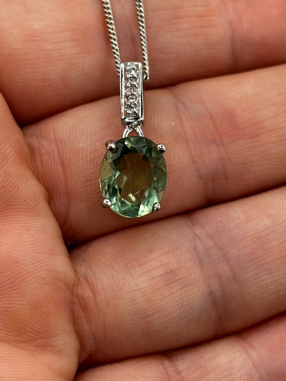 925 Sterling Silver Green Tourmaline Solitaire Pendant on 45cm Chain