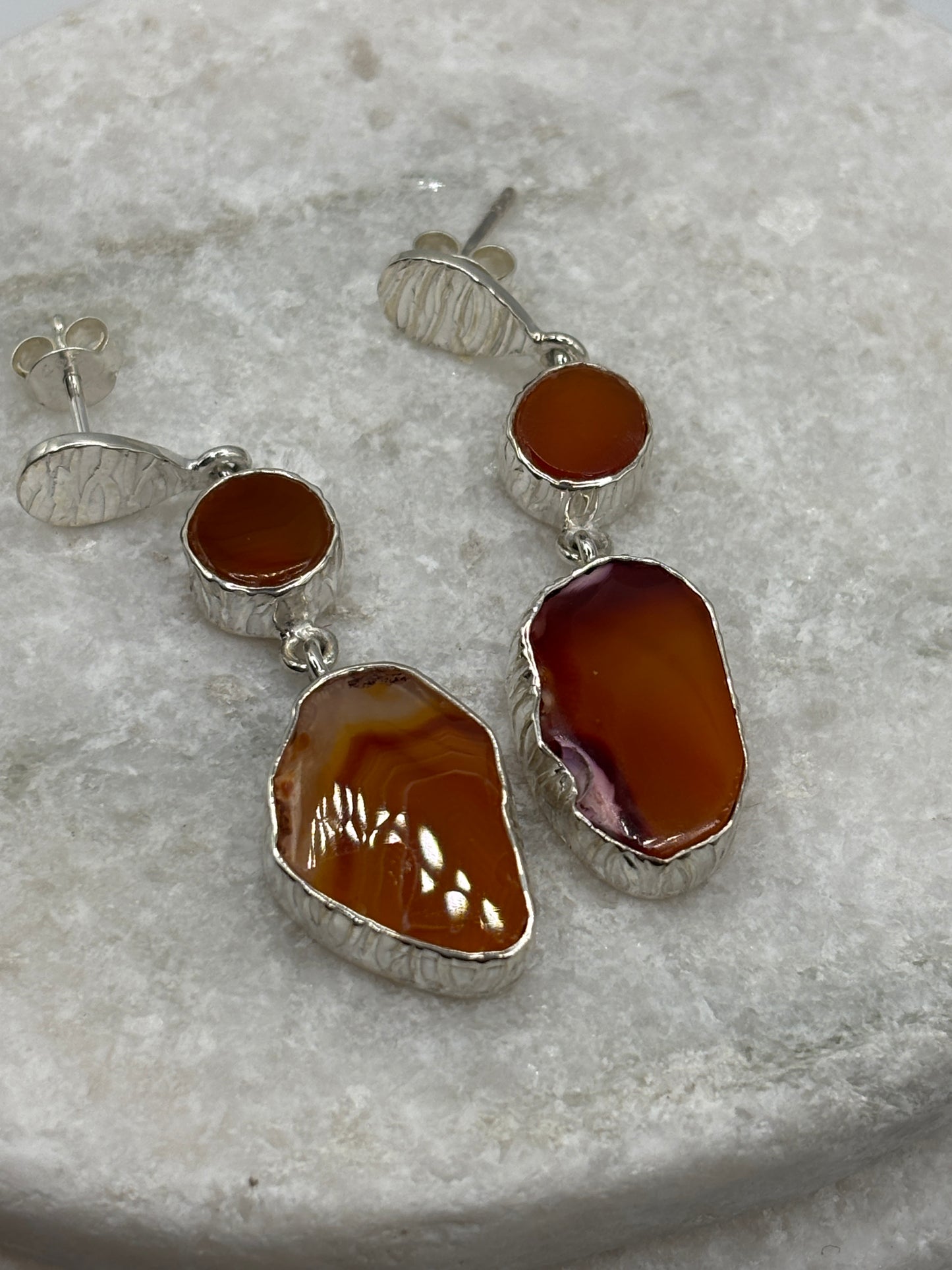 925 Sterling Silver Orange Agate Drop Earrings