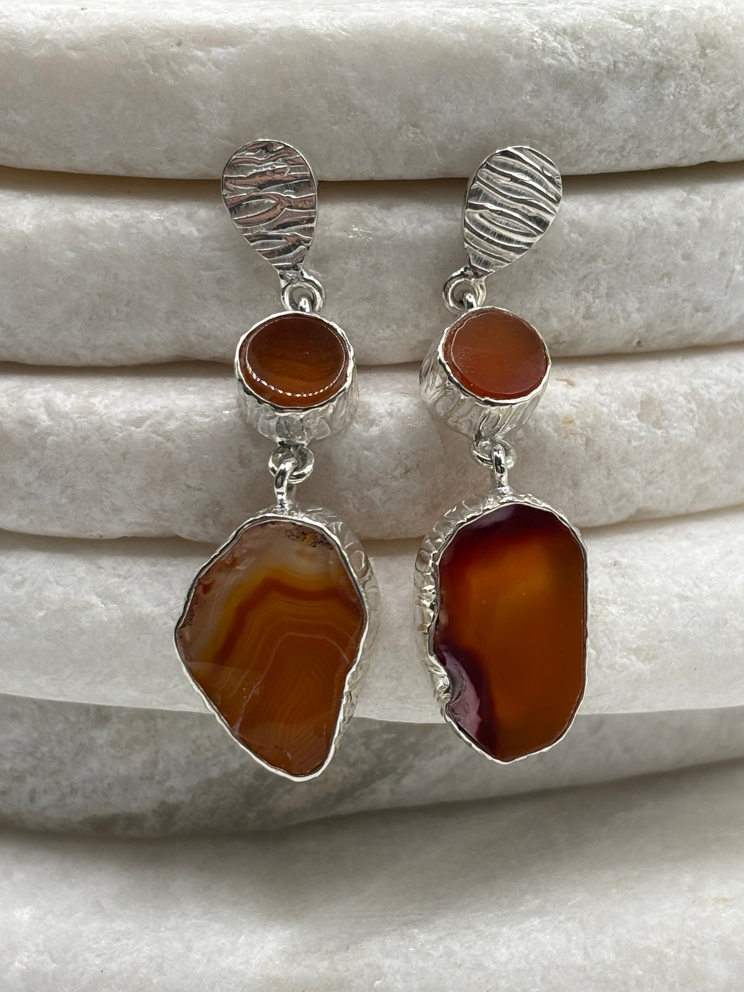 925 Sterling Silver Orange Agate Drop Earrings