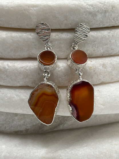925 Sterling Silver Orange Agate Drop Earrings