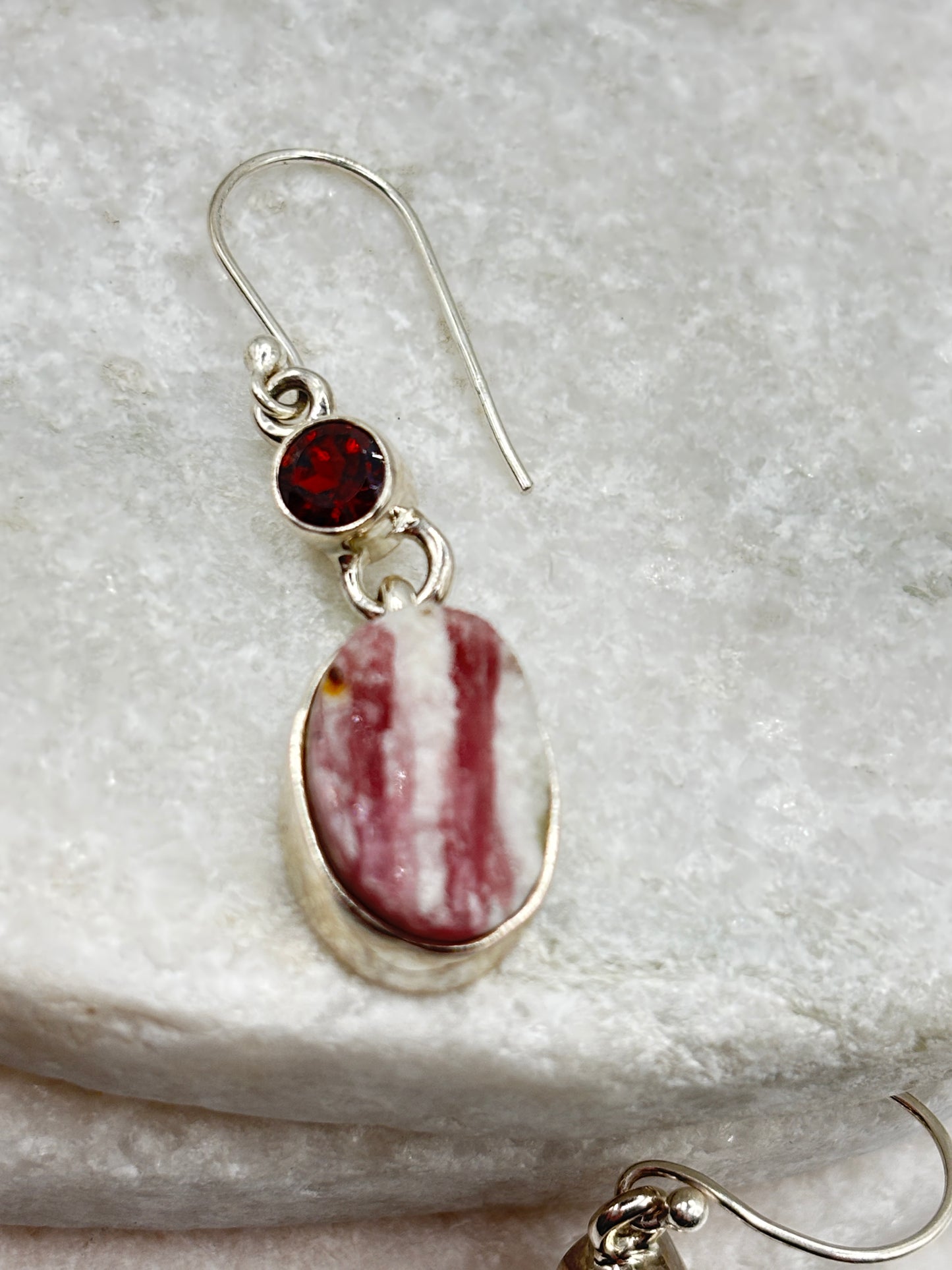 925 Sterling Silver Pink Tourmaline Drusy & Nampula Garnet Drop Earrings