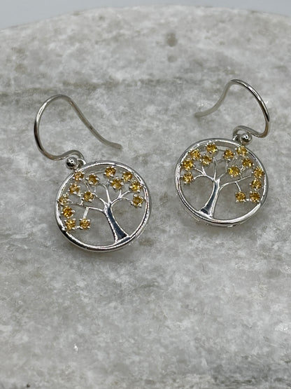 925 Sterling Silver Diamantina Citrine Tree of Life Earrings