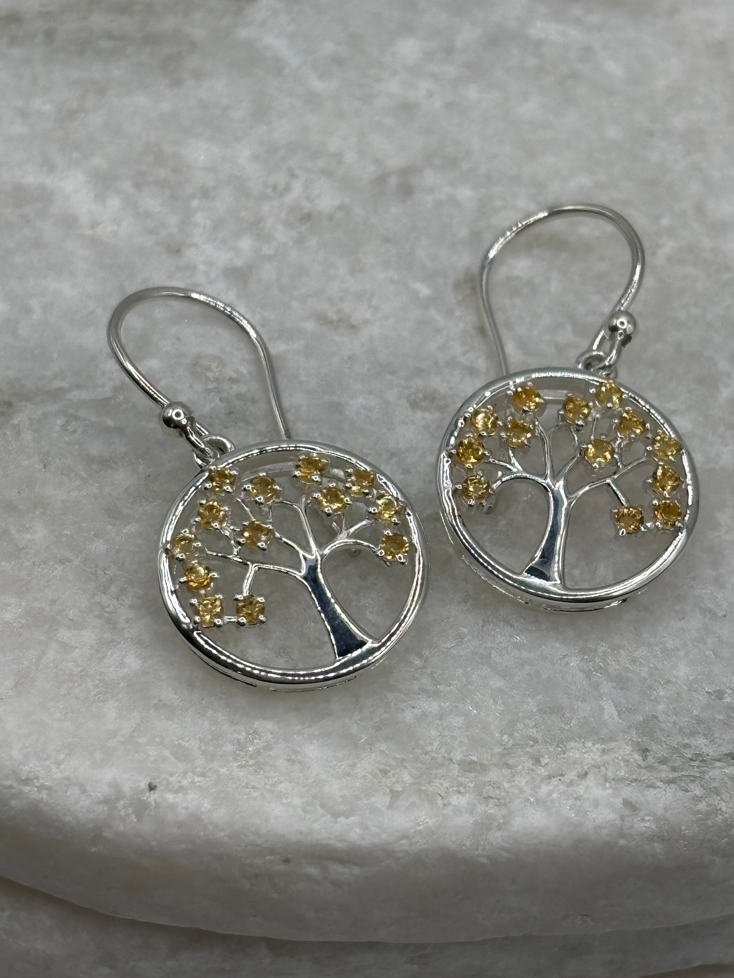 925 Sterling Silver Diamantina Citrine Tree of Life Earrings