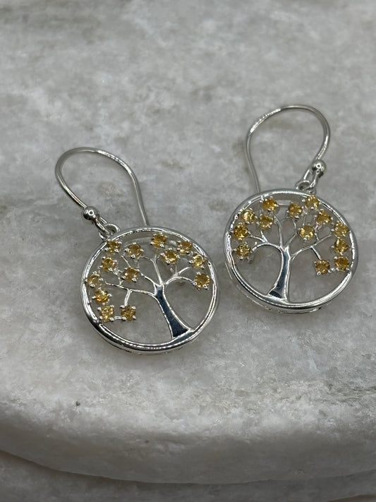 925 Sterling Silver Diamantina Citrine Tree of Life Earrings – Symbolic Gemstone Jewellery