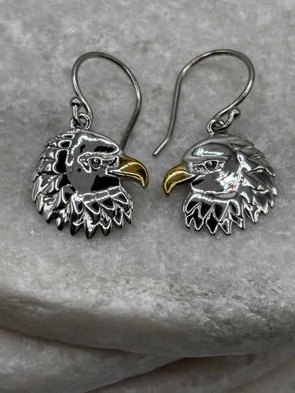 925 Sterling Silver Gold Accented Eagle Drop Earrings