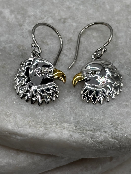 925 Sterling Silver Gold Accented Eagle Drop Earrings