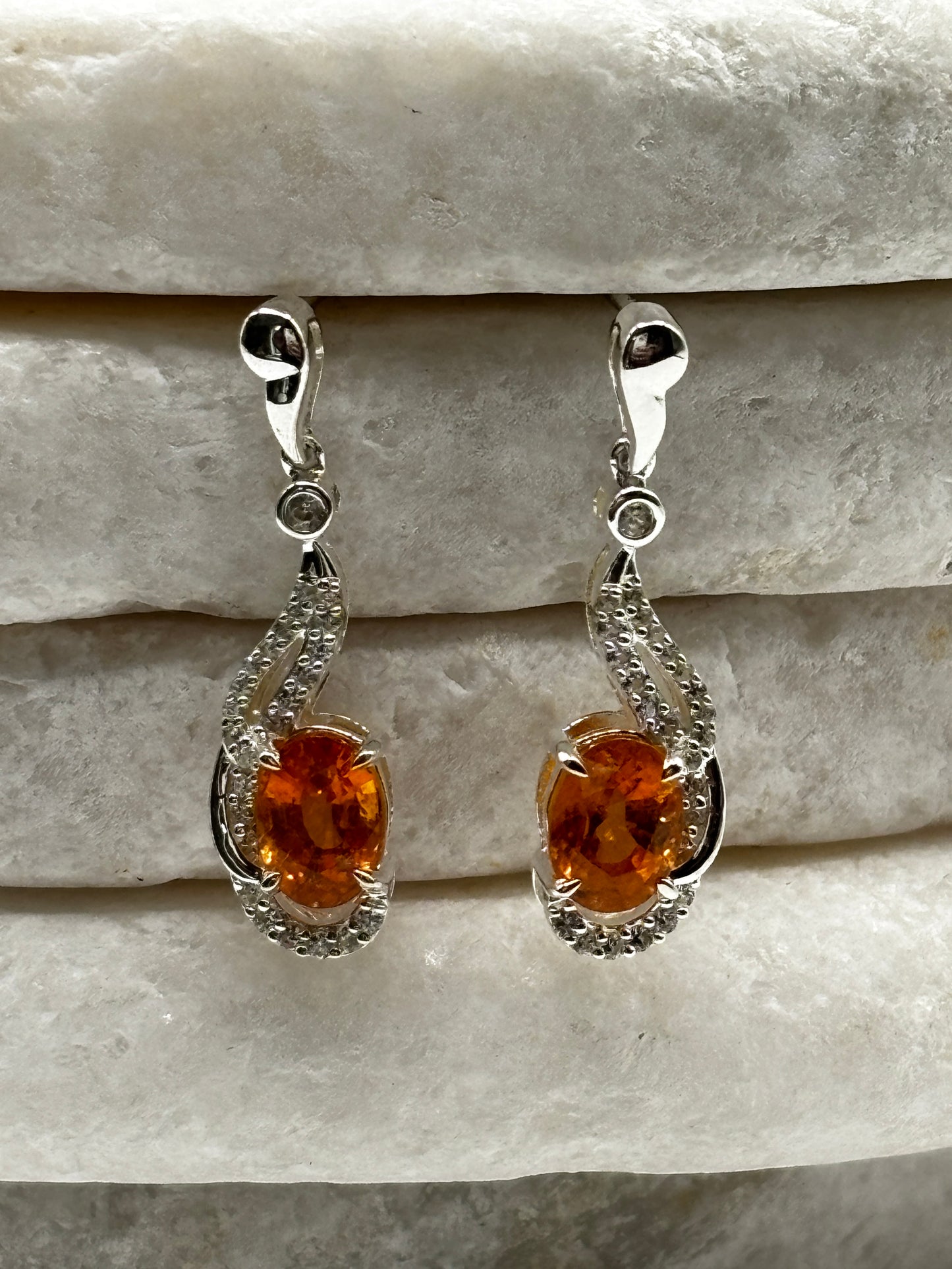 925 Sterling Silver Serenite, Diamantina Citrine & White Zircon Twist Earrings – Multi-Gemstone Statement Jewellery