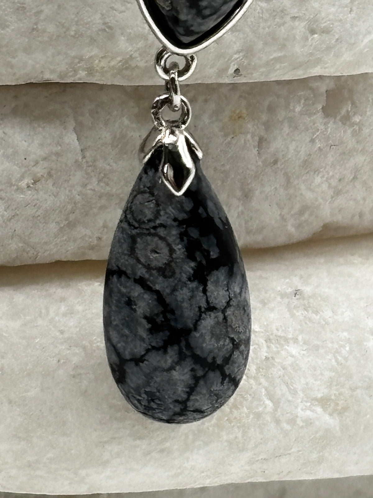 925 Sterling Silver Snowflake Obsidian Drop Earrings