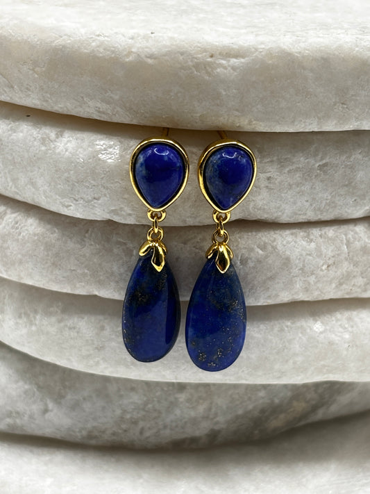 925 Sterling Silver Gold Gilded Lapis Lazuli Drop Earrings