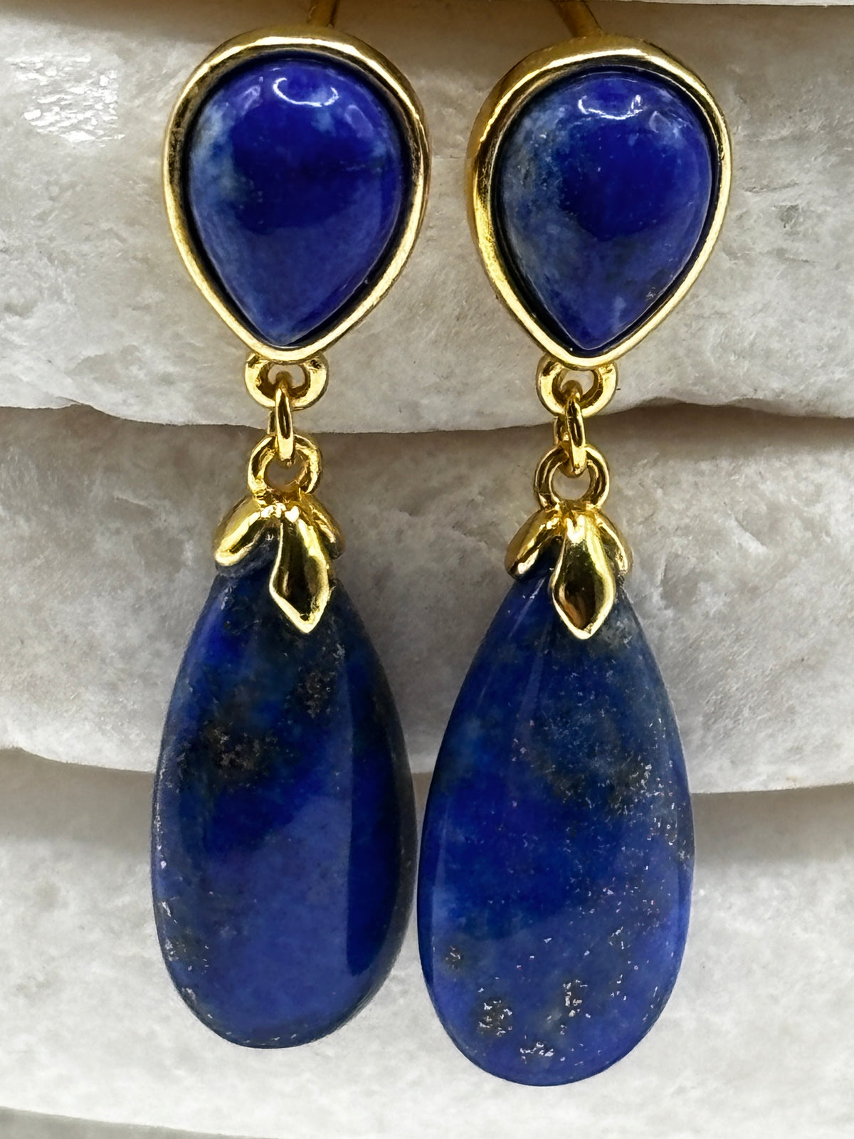 925 Sterling Silver Gold Gilded Lapis Lazuli Drop Earrings