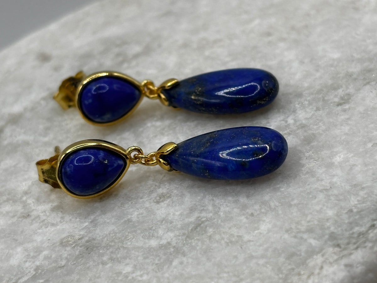 925 Sterling Silver Gold Gilded Lapis Lazuli Drop Earrings
