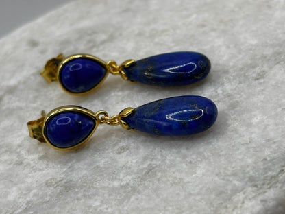 925 Sterling Silver Gold Gilded Lapis Lazuli Drop Earrings