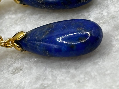925 Sterling Silver Gold Gilded Lapis Lazuli Drop Earrings