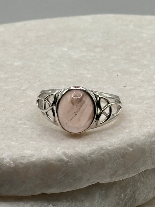 Handcrafted 925 Sterling Silver Rose Quartz Celtic Knot Ring