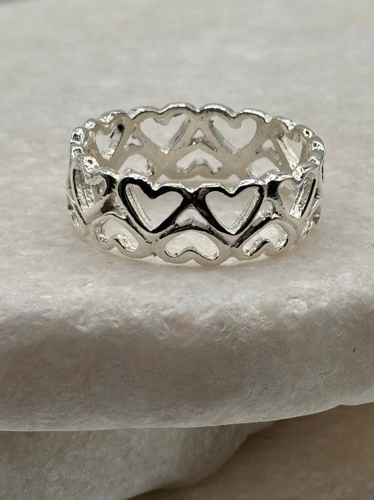 Handcrafted 925 Sterling Silver Heart Band Ring