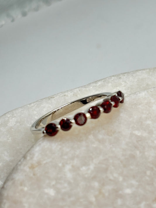 Handcrafted 925 Sterling Silver Garnet Half Eternity Ring - Size R.5