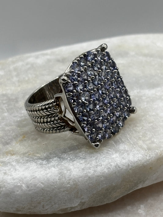 925 Sterling Silver Tanzanite Large Statement Cluster Ring Size T