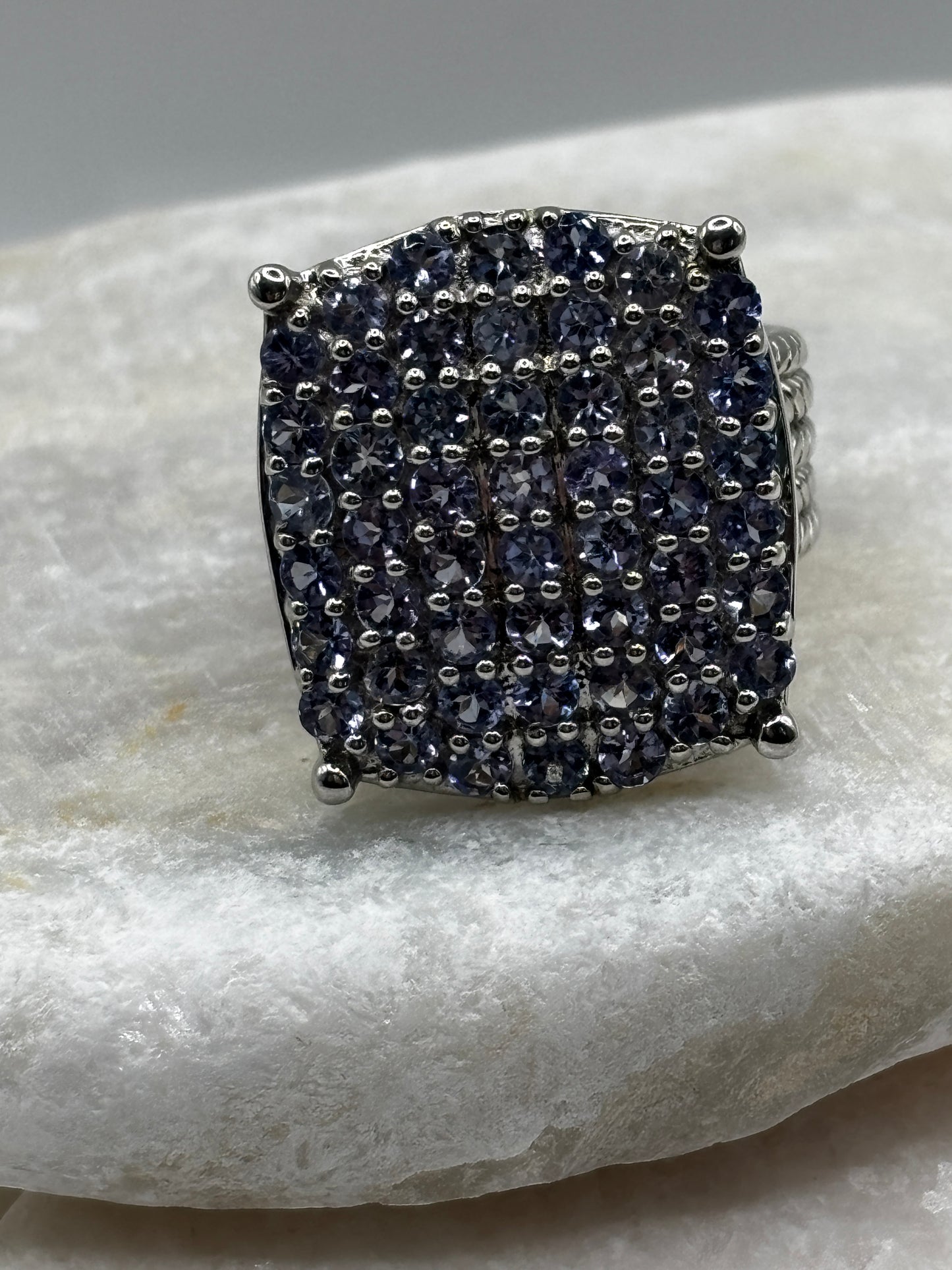 925 Sterling Silver Double Opal and Tanzanite Ring in Size S/ T