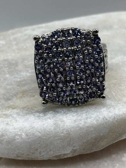 925 Sterling Silver Tanzanite Large Statement Cluster Ring Size T