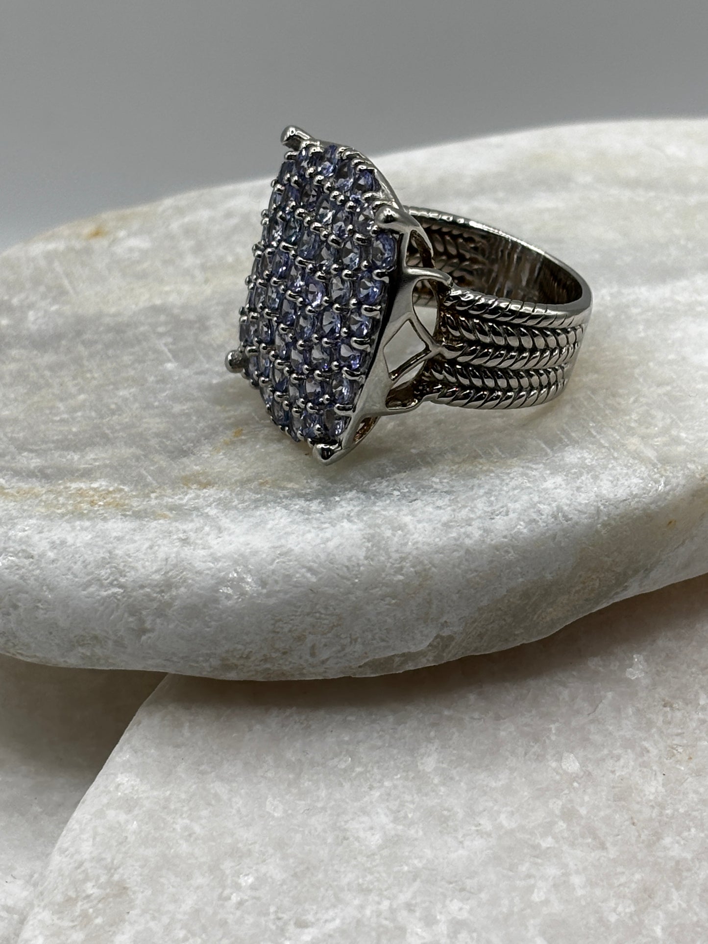 925 Sterling Silver Double Opal and Tanzanite Ring in Size S/ T