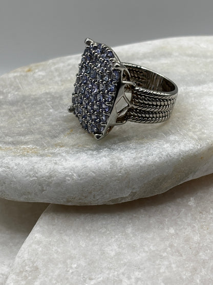 925 Sterling Silver Tanzanite Large Statement Cluster Ring Size T