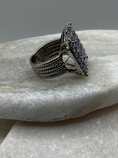 925 Sterling Silver Tanzanite Large Statement Cluster Ring Size T