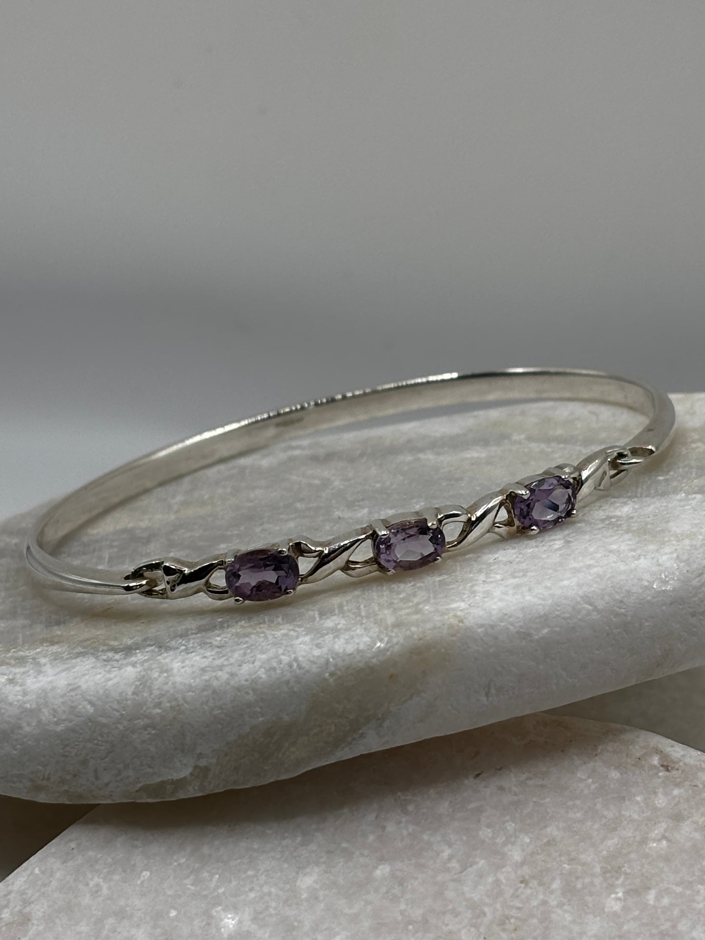 925 Sterling Silver Amethyst Trilogy Twist Bangle
