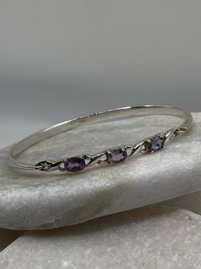 925 Sterling Silver Amethyst Trilogy Twist Bangle