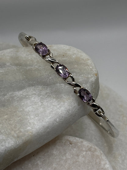 925 Sterling Silver Amethyst Trilogy Twist Bangle