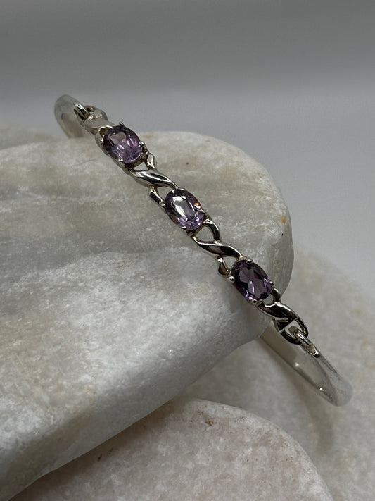 925 Sterling Silver Amethyst Trilogy Twist Bangle