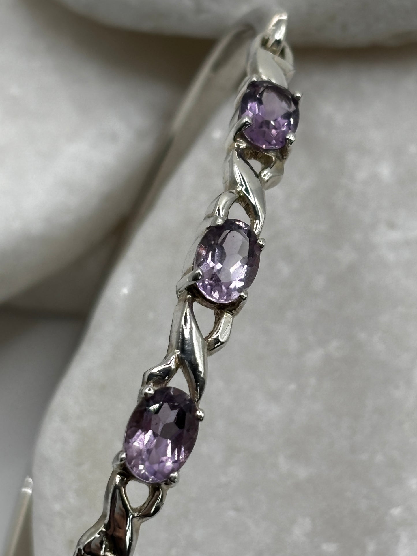 925 Sterling Silver Amethyst Trilogy Twist Bangle