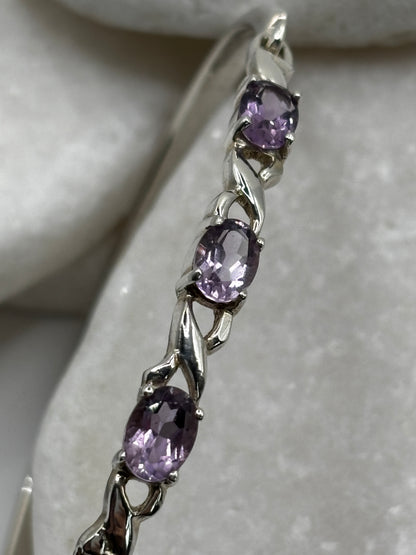 925 Sterling Silver Amethyst Trilogy Twist Bangle