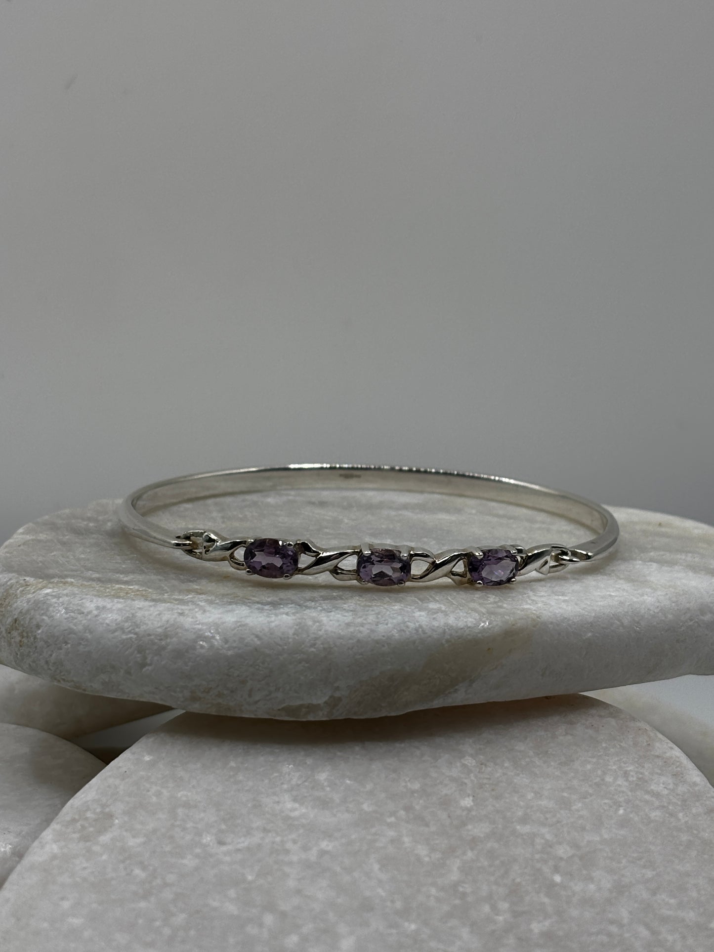 925 Sterling Silver Amethyst Trilogy Twist Bangle