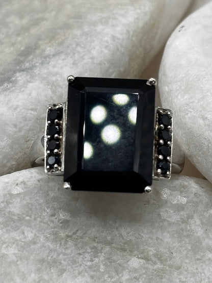 925 Sterling Silver Black Spinel Statement Ring Size O