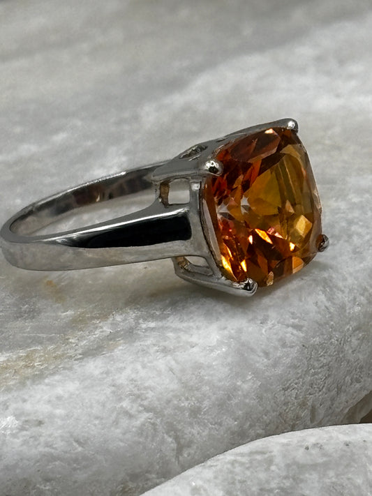 925 Sterling Silver  Padparadshcha Quartz Statement Ring Size O