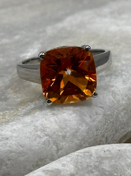 925 Sterling Silver  Padparadshcha Quartz Statement Ring Size O