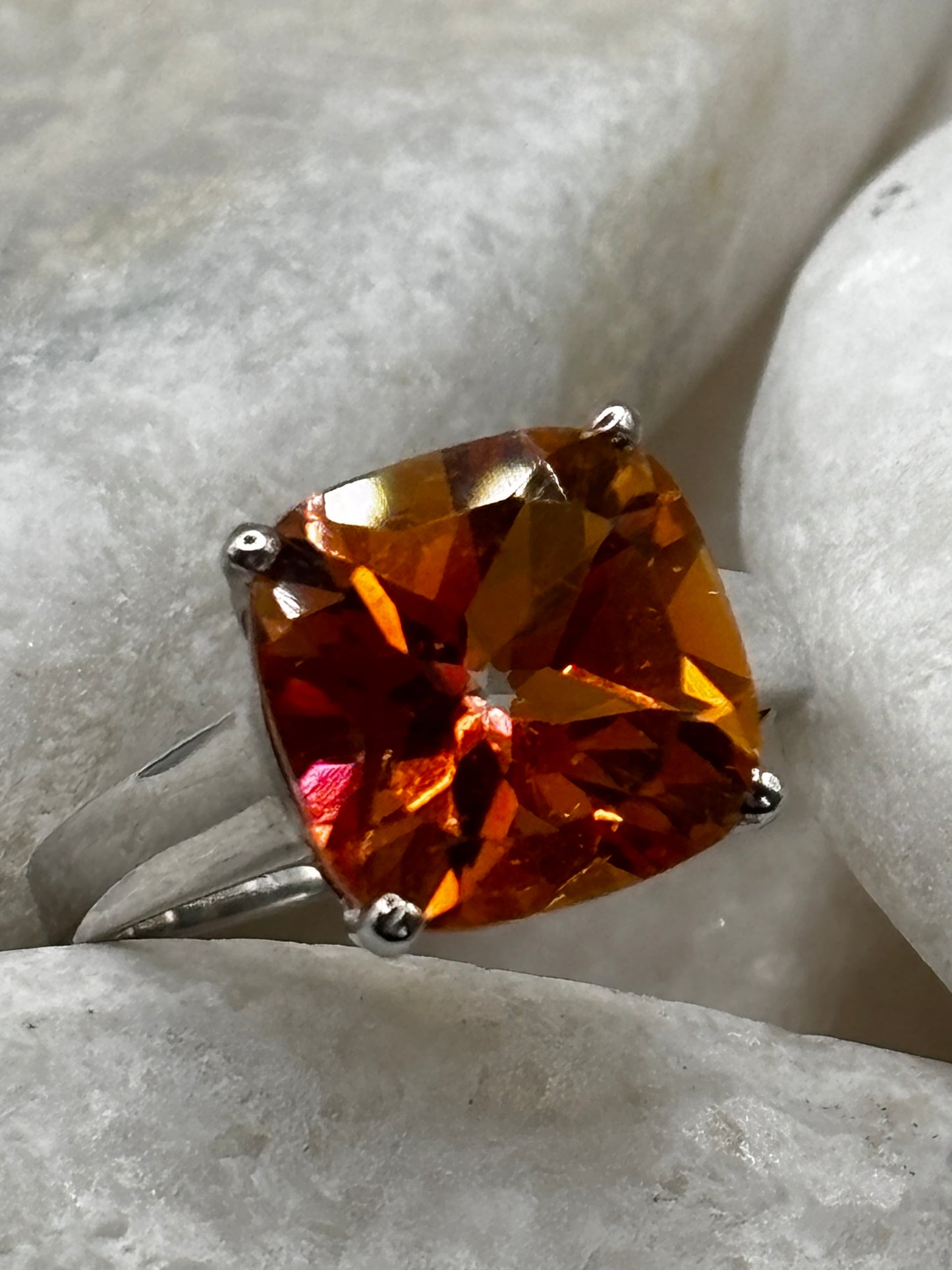 925 Sterling Silver  Padparadshcha Quartz Statement Ring Size O