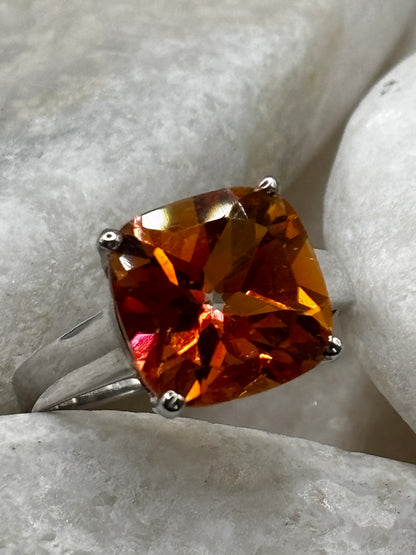 925 Sterling Silver  Padparadshcha Quartz Statement Ring Size O