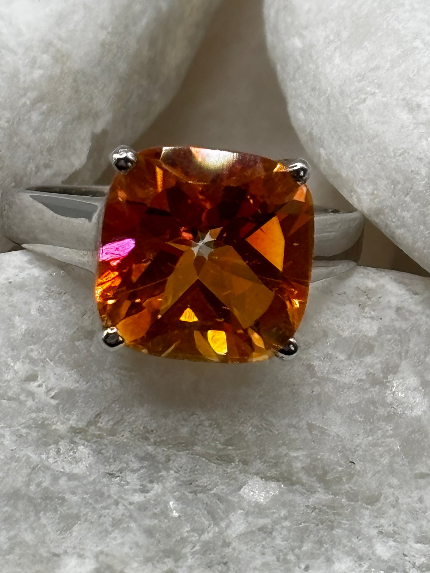 925 Sterling Silver  Padparadshcha Quartz Statement Ring Size O