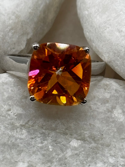 925 Sterling Silver  Padparadshcha Quartz Statement Ring Size O