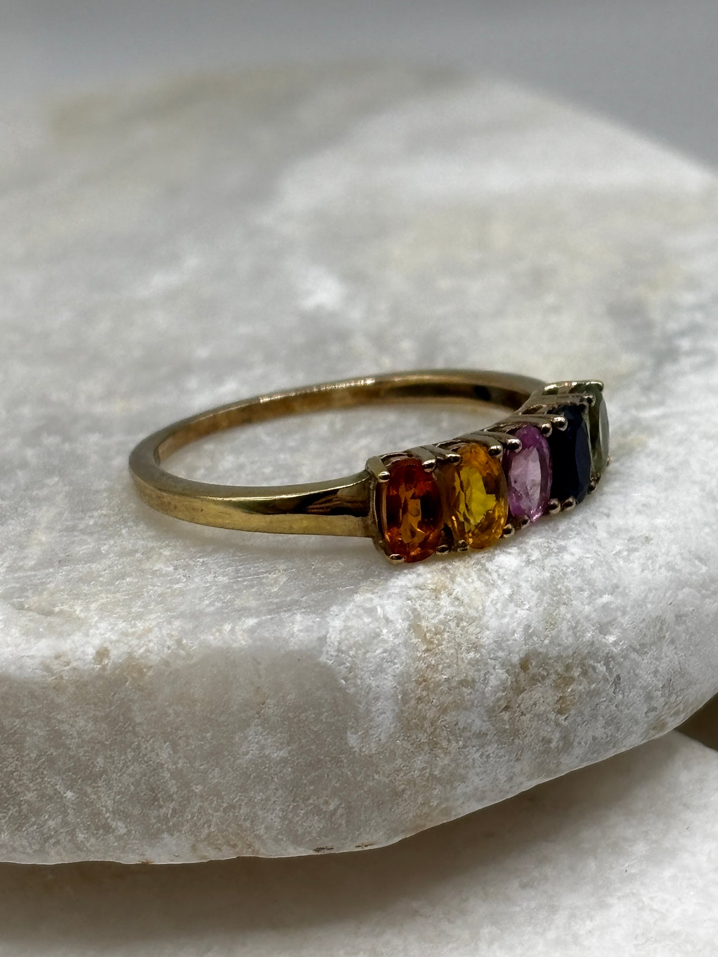 925 Sterling Silver 18k Gold Vermeil Rainbow Sapphire Eternity Band Size S
