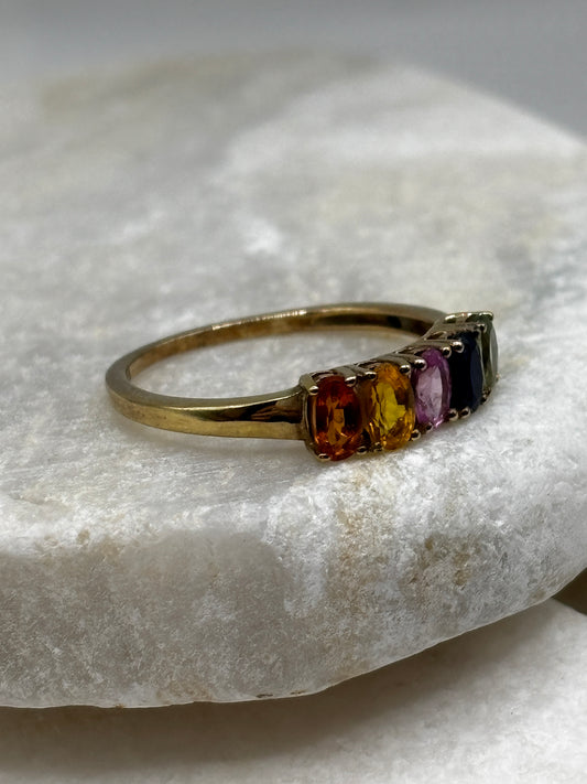 925 Sterling Silver 18k Gold Vermeil Rainbow Sapphire Eternity Band Size S